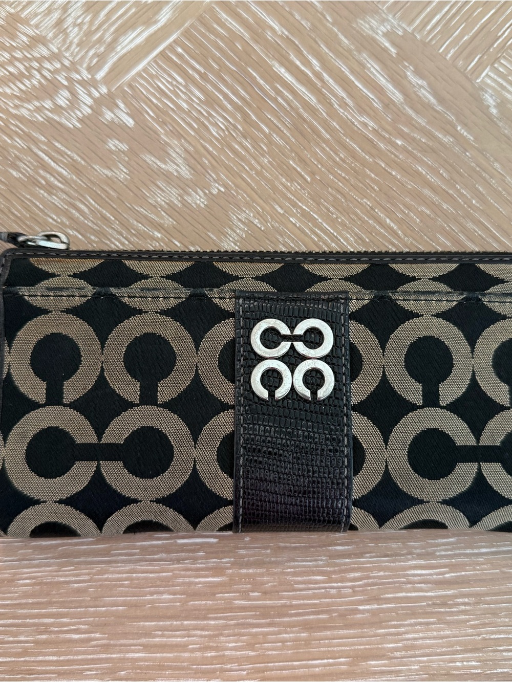 Coach Black and Grey Signature Zip Pouch